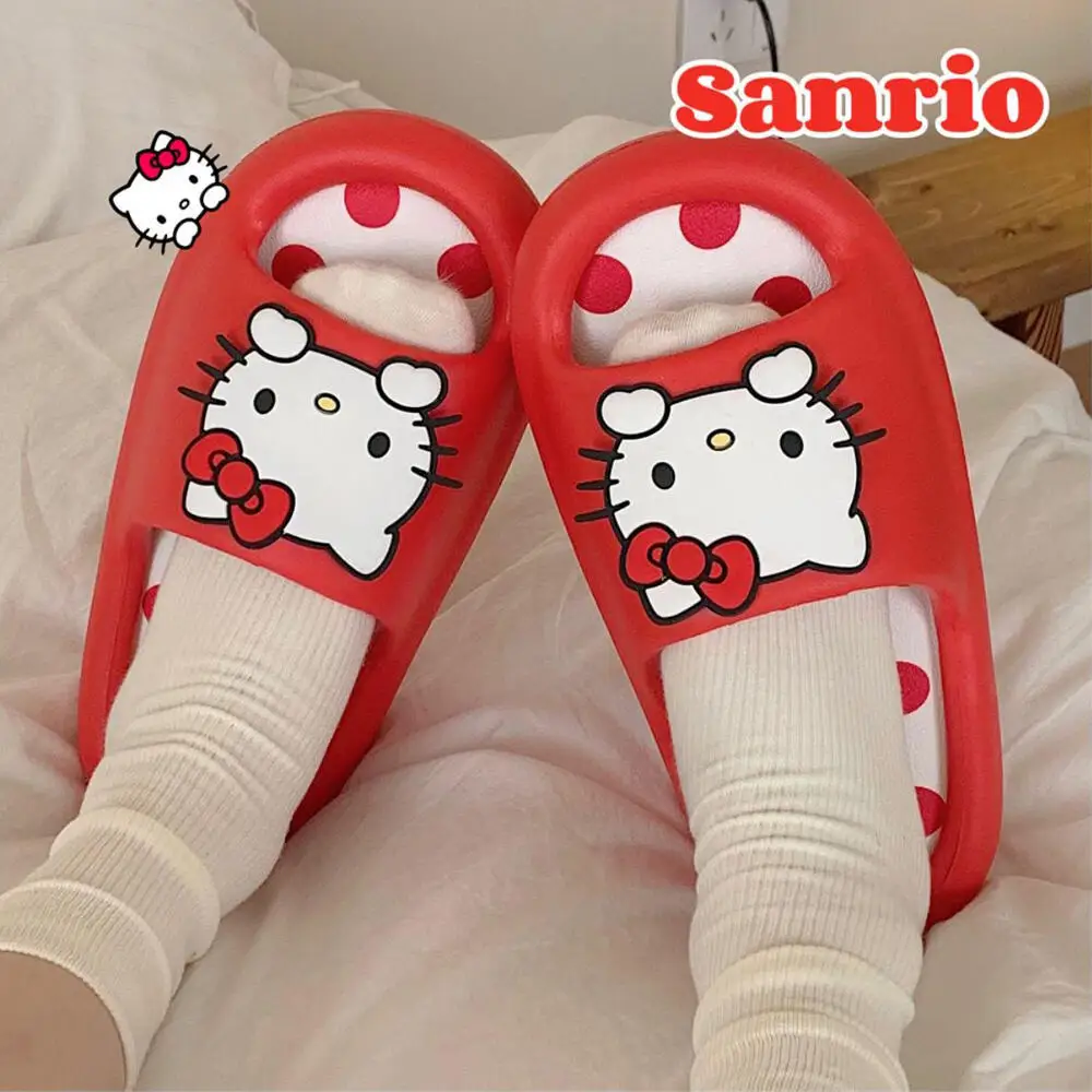 

Sanrio Hello Kitty Soft Soled Slipper Kawaii Kitty Cat Classic Red Slippers Indoor Household Sandals Bathroom Anti-slip Slippers