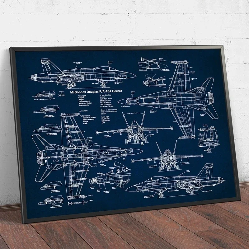 Scandinavian Simple Wall Art Airplane F18 F22 HD Canvas Poster Painting Prints Fighter Jet Blueprint Pilot Gift Room Home Decor