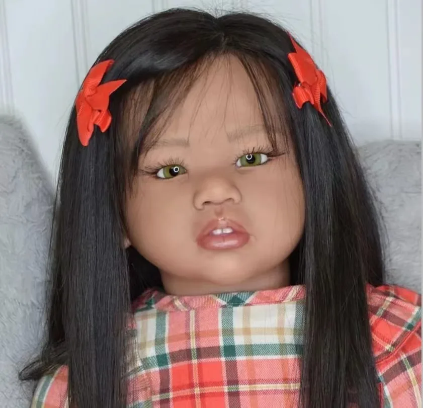 FBBD Custom Made By ShanShan 30inch Reborn Baby Amaya Chocoolated Skin Already Finished Doll With Hand-Rooted Long Black Hair