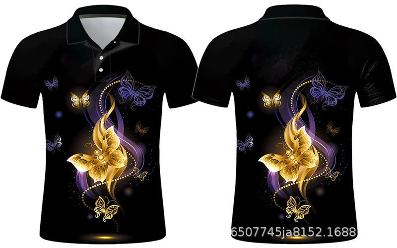 Modna męska koszulka Polo z krótkim rękawem wzór motyl t-Shirt z nadrukiem 3D ikona koszulki Polo wysokiej jakości koszulki męskie odzież