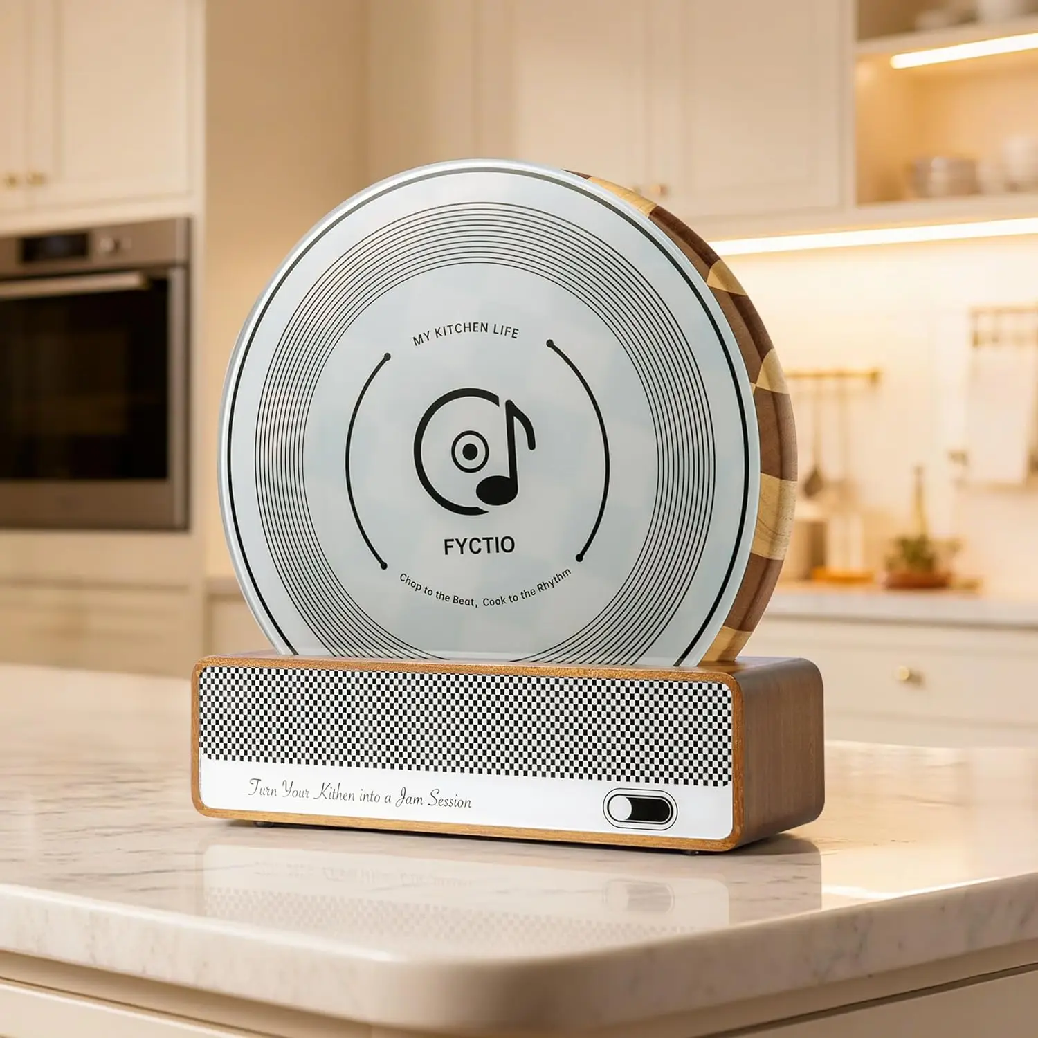 

Cutting Board Set, Checkered Wood & Glass Cutting Boards for Kitchen, Retro Record Style Chopping Board with Holder, Ser