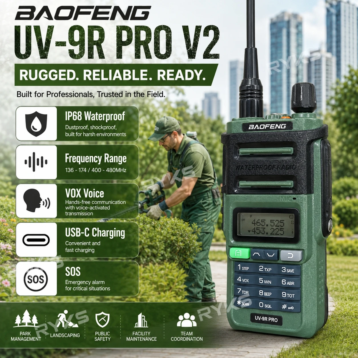 Baofeng Radio 8W Uv-9R Pro V2 Ip68 Waterproof Noaa Long Range Communication Radio For Camping Two-Way Radio