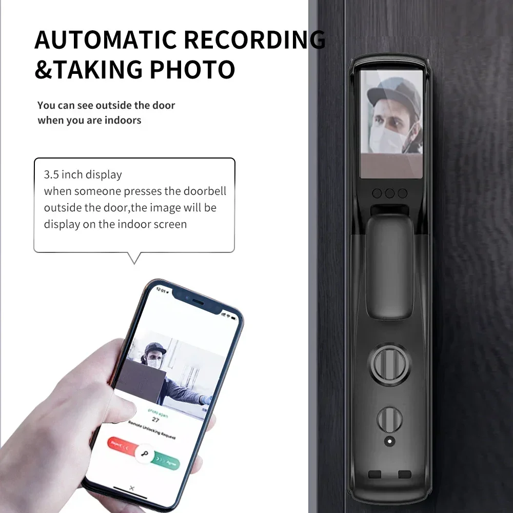 Totalmente automático 3D Face ID Reconhecimento Digital Porta, cerradura, Keyless Fingerprint, elétrica Tuya WiFi App, Video Call Smart Lock