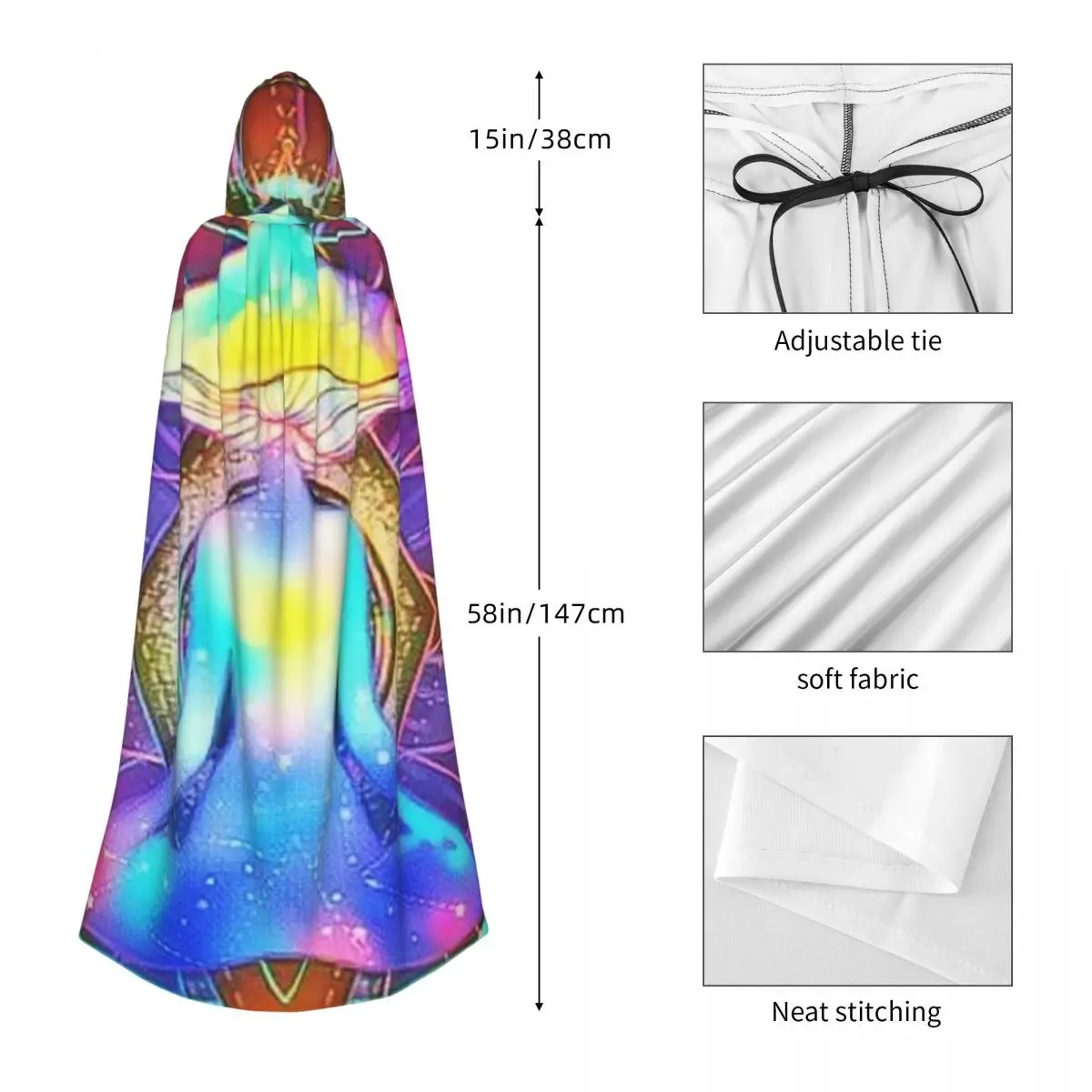 Иллюзионная Индия Мандала Психоделический Будда Гриб Дзен Длинный Плащ С Капюшоном Ведьма Средневековый Костюм Косплей Накидка Хэллоуин Вампир