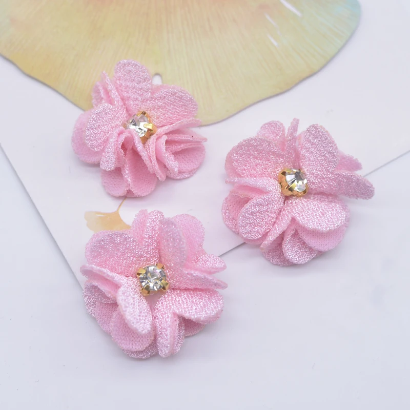 10Pcs 25mm Mesh Gardenia Flower Applique for DIY Headwear Hair Clips Decor Accessories Clothes Hat Shoes Crafts Sewing Patches
