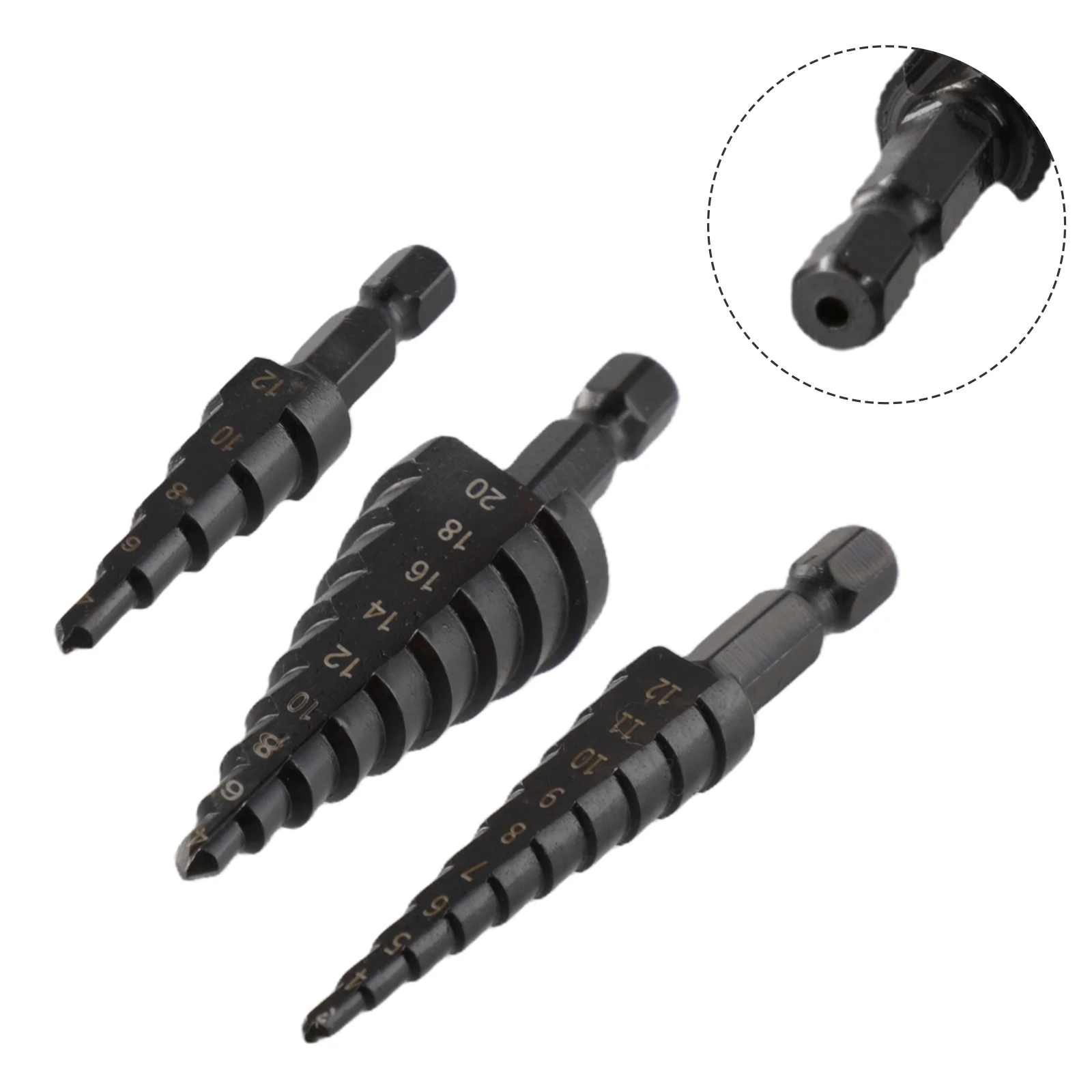 

3 шт., ступенчатое сверло с азотовым покрытием, 3-12 мм, 4-12 мм, 4-20 мм, резак для дерева, металла, HSS, стальное коронковое сверло, электроинструменты