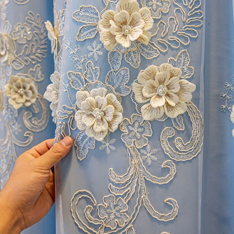 Double Layer Curtain for Living Room & Bedroom European Style 3D Flower Embroidered Sheer + Blackout Curtain Window Treatment