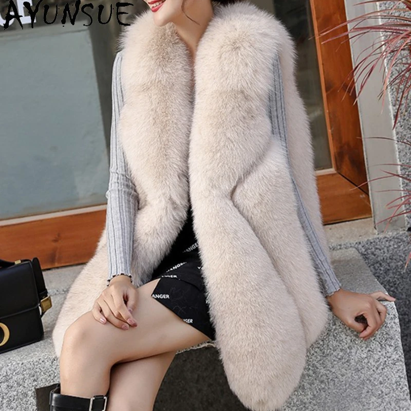 

Fall Winter New Fox Fur Vest Women's Mid-length Vest Slim Fur Jacket for Women Elegant Clothes Casaco Feminino Inverno 2022 FCY