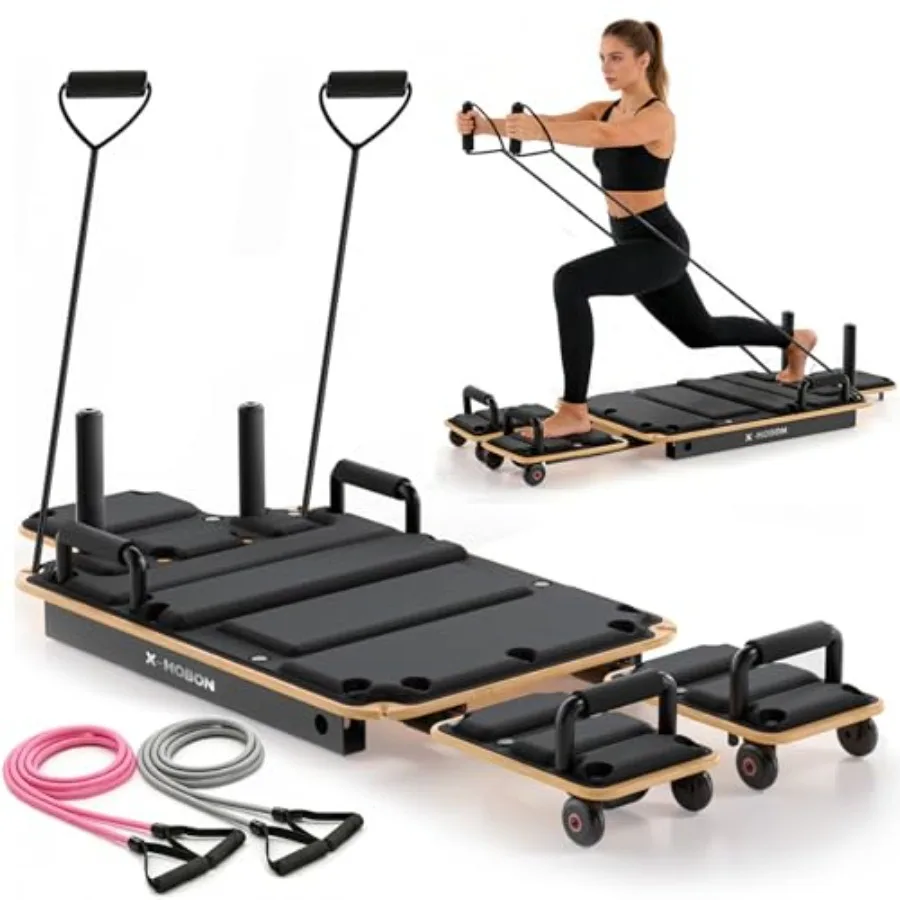 

Portable Pilates Reformer Board for Home Full-Body Sliding Workout with Resistance Bands Handles Space-Saving Up to 350 lbs Bla