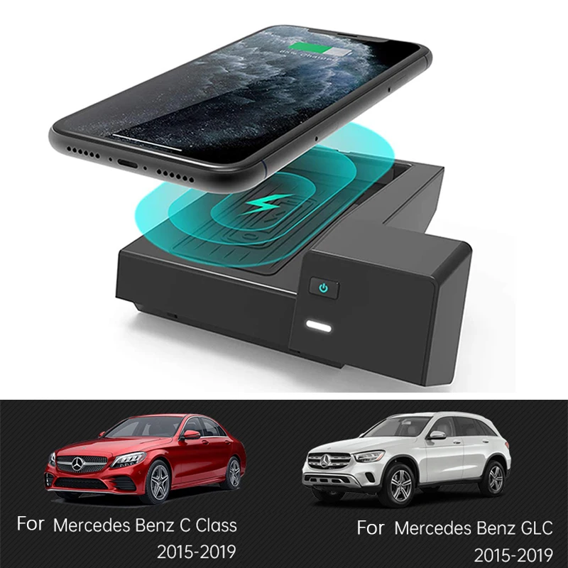 Car Wireless Charger Pad For Mercedes Benz GLC X253 2016 2017-2019 2020 2021 2022 Qi Phone Charger Mat Wireless Charging Case