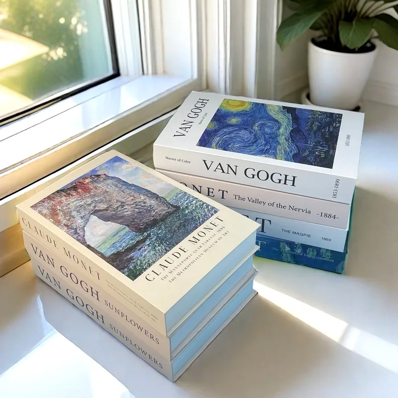 Van Gogh Monet Luxury Fake Book Storage Box Abstract Decorative Books Coffee Table Living Room Interior Home Decoration Ornament