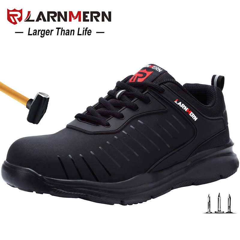 LARNMERN-zapatos de seguridad con punta de acero para hombre, calzado de trabajo resistente a los pinchazos, calzado protector antideslizante