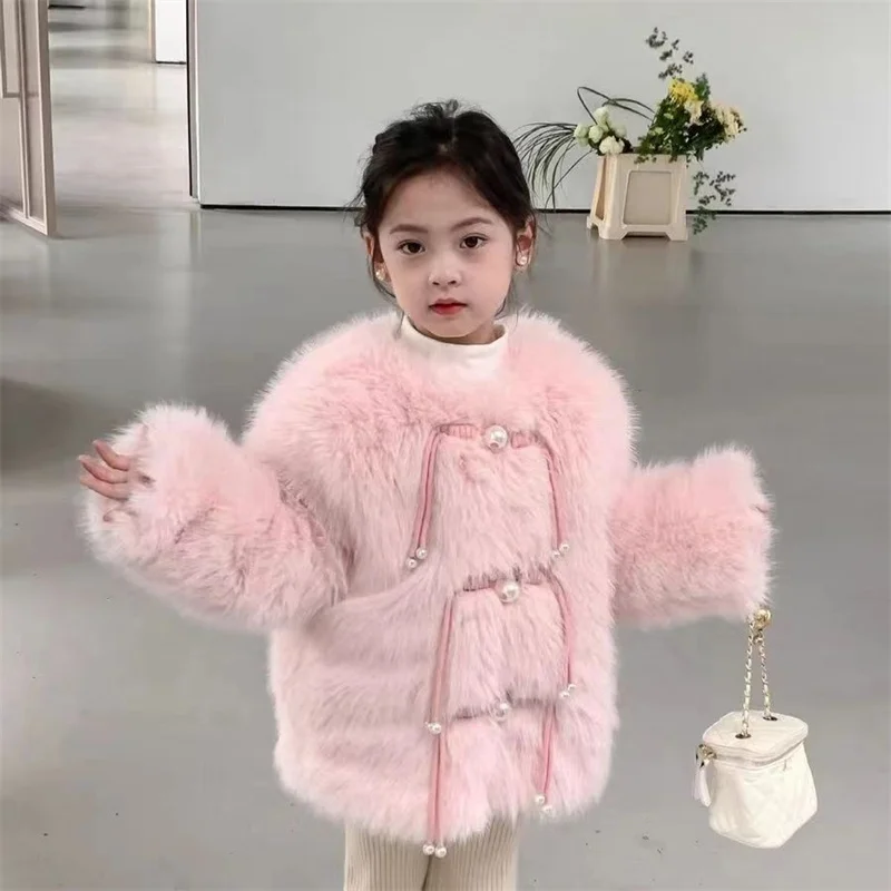 Girls Coat Jacket Winter Cotton Windbreak 2023 Pink Warm Plus Thicken Velvet Furs School Outwear Children\'s Clothing