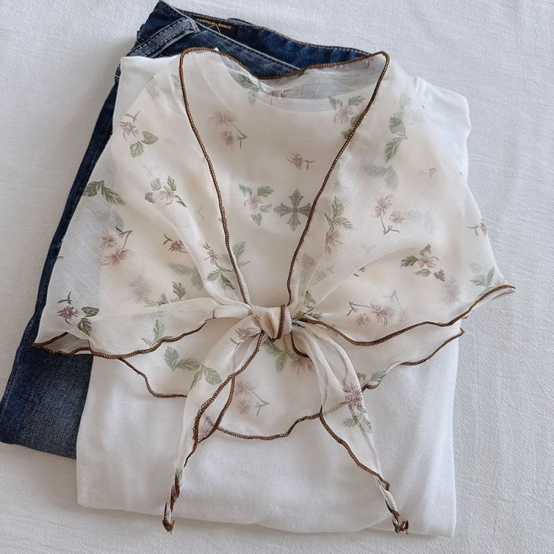 

Textured slightly curled scarf women, printed with sweet and patterns, Korean-style hair band, photo hea