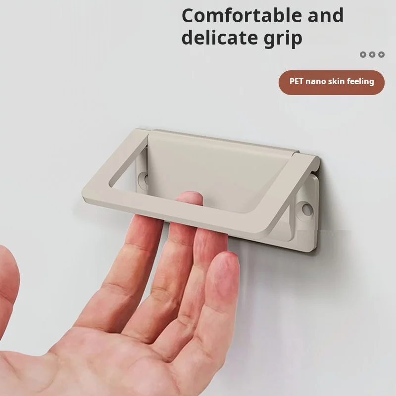 U702 Cashmere Grey Non Perforated Drawer Invisible Handle Ultra Thin Flat Tatami Folding Cabinet Interior Hidden Handle White 4