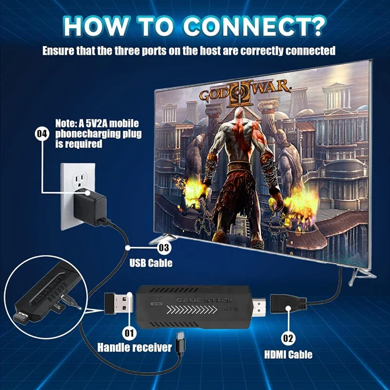 X2 Plus Game Stick 4K HD لعبة فيديو وحدة التحكم 256G 60000 + ألعاب 2.4G وحدة تحكم لاسلكية مزدوجة لعبة عصا ل N64/PSP/PS1/GBA