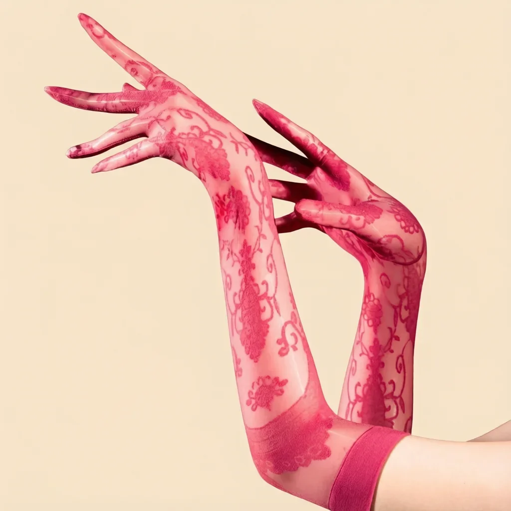 Fashion Oil Shiny Sheer Five Finger Gloves Lace Printing Women's Split Finger Gloves Party Nightclub Woman Maid Gloves