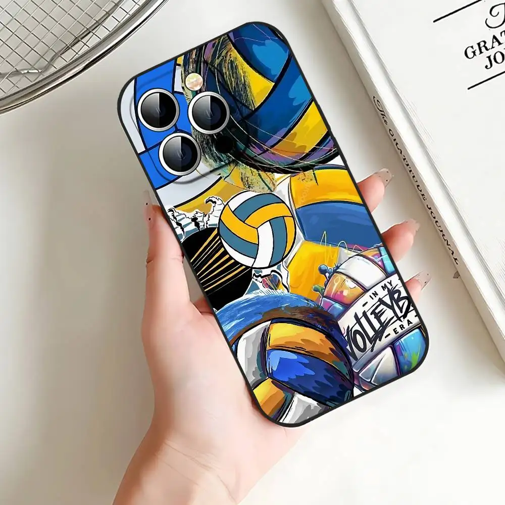 حافظة هاتف مطلية بالكرة الطائرة لهاتف آيفون 17 16 15 14 13 12 11 X XR XS Plus Pro Max غطاء أسود ناعم صغير