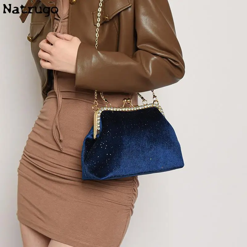 Velvet Top Clutch Bag Clip Chain Women Crossbody Bag Purse Designer Brand Shoulder Bag Lady Luxury Dinner Handbag Satchel 2023