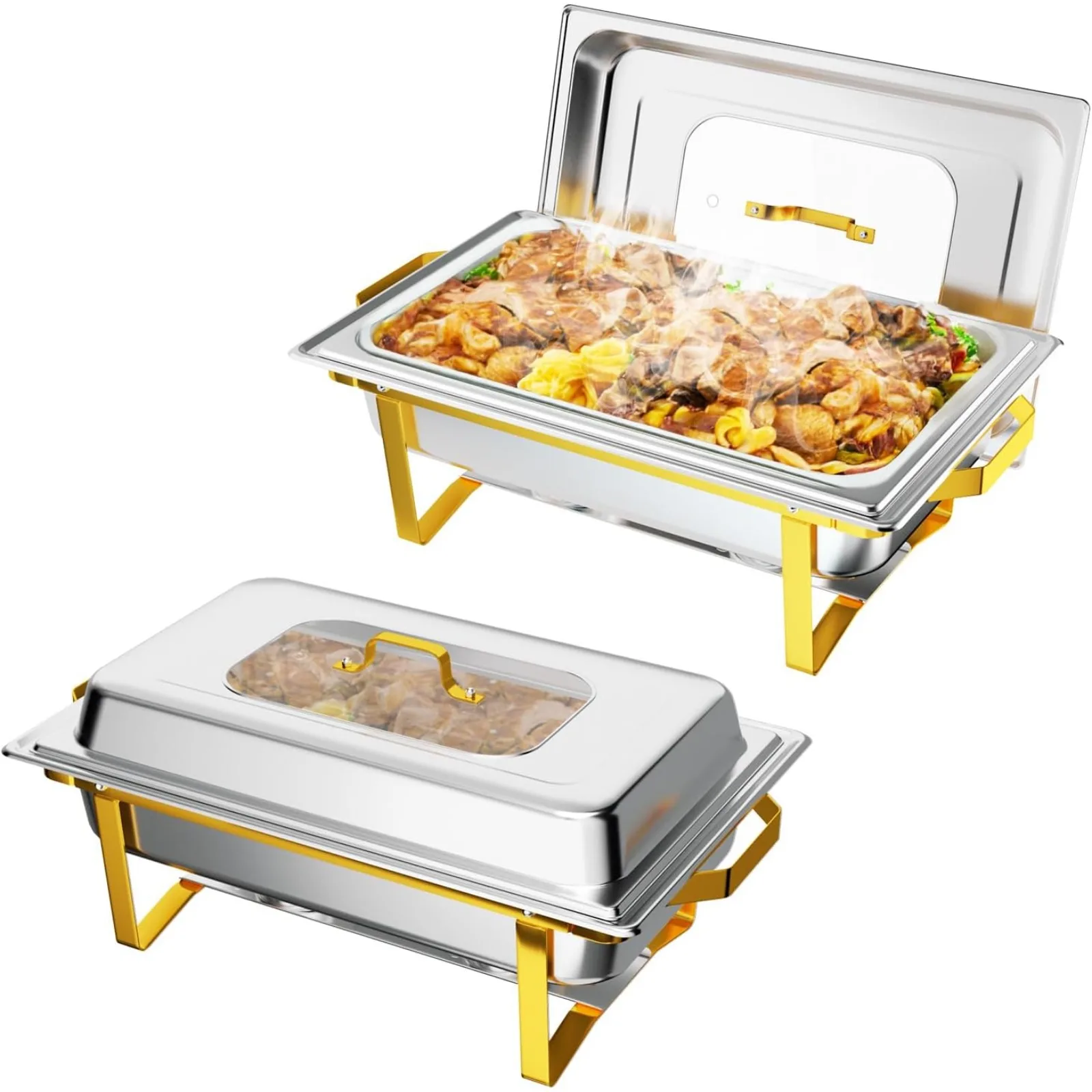 

Self-service buffet anti-slip plate set (2 sets), 9-gallon anti-slip plate self-service buffet set, with glass cover, stainless
