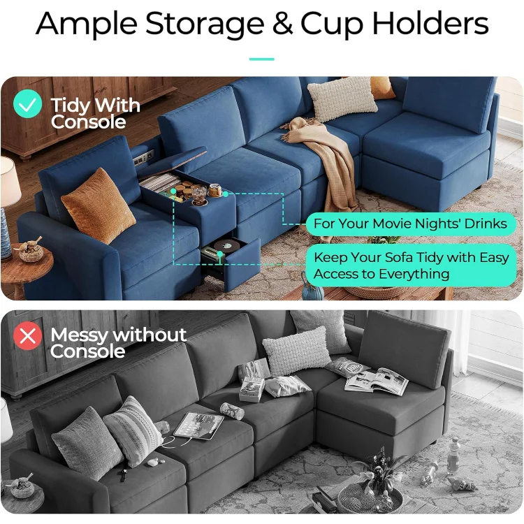 Versatile Console for Rubik I Modular Sectional Sofa, Multifunctional Side Table Integrated Power, Cup Holders, Table