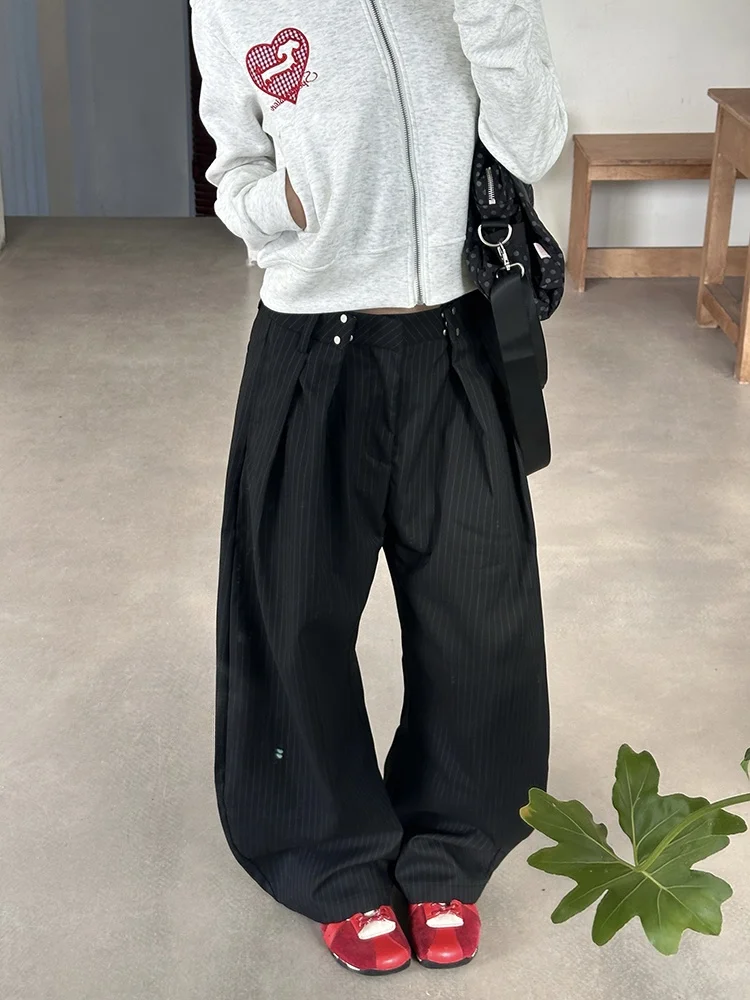 

Женские повседневные брюки URKR High-End в полоску, американского стиля, свободного кроя, с драпировкой, с защипами, на молнии, из хлопка