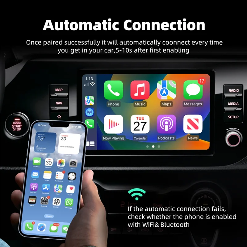 محول أندرويد تلقائي لاسلكي 2In1 AI صندوق ذكي للسيارة مع لاسلكي وسلكي لـ Carplay Dongle