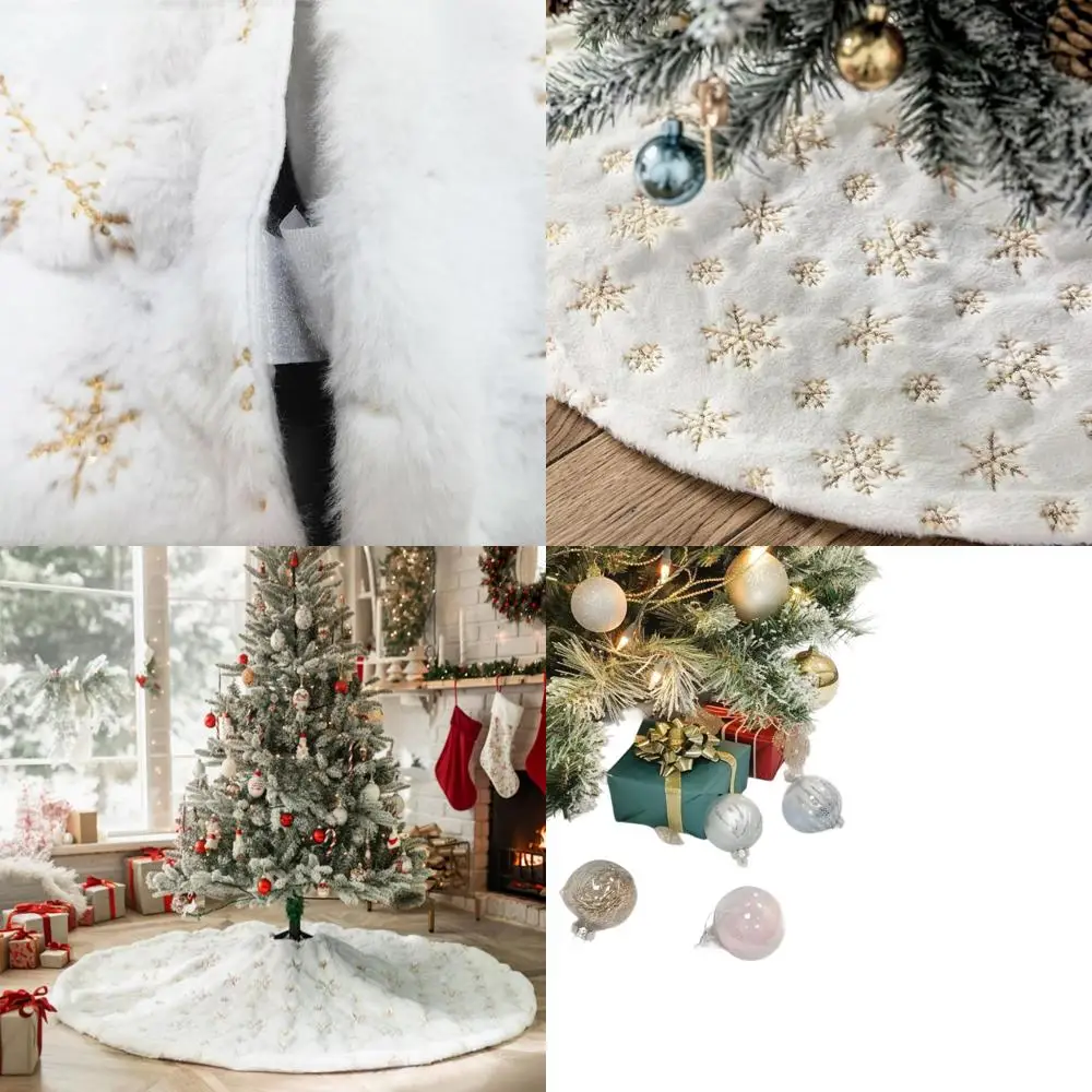 

Элегантная белая 60-дюймовая юбка в виде рождественской елки с золотыми блестками и снежинками для праздничного декора