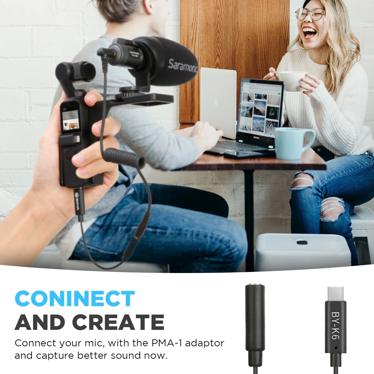 BOYA BY-K6 3.5mm TRS (żeński) do typu C Adapter do mikrofonu Adapter Audio do kieszonkowego mikrofonowego konwertera 1/2 DJI OSMO