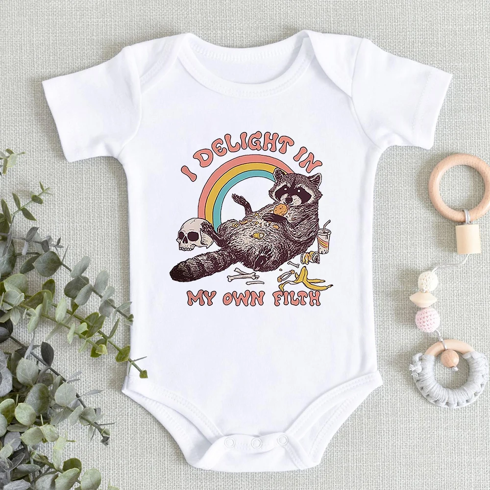 I Delight In My Own Filth Funny Newbotn Baby Clothes 0-3 Month Infant Onesies Humor Animal Print Harajuku Vetement Bebe Garcon