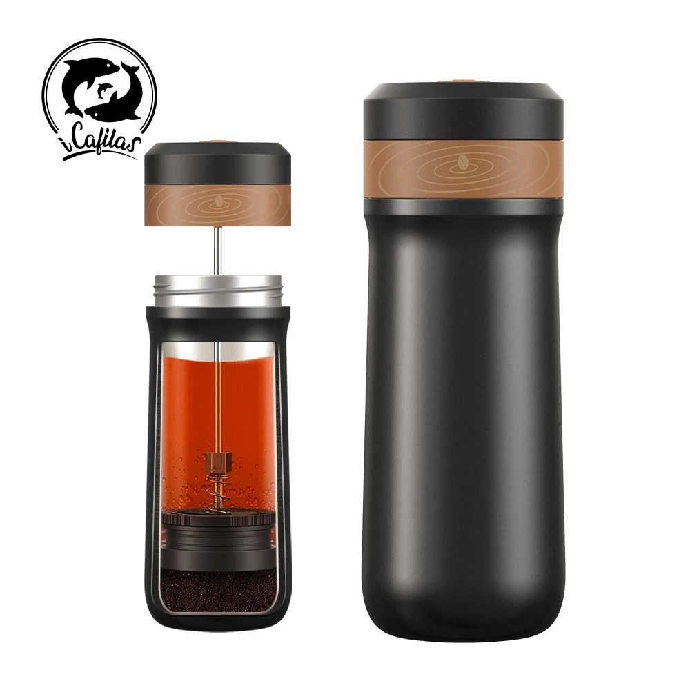 i Cafilas 12oz French Press Coffee Maker Vacuum Insulated Travel Coffee Mug Coffee Press Stainless Steel  Hot/Cold Brew