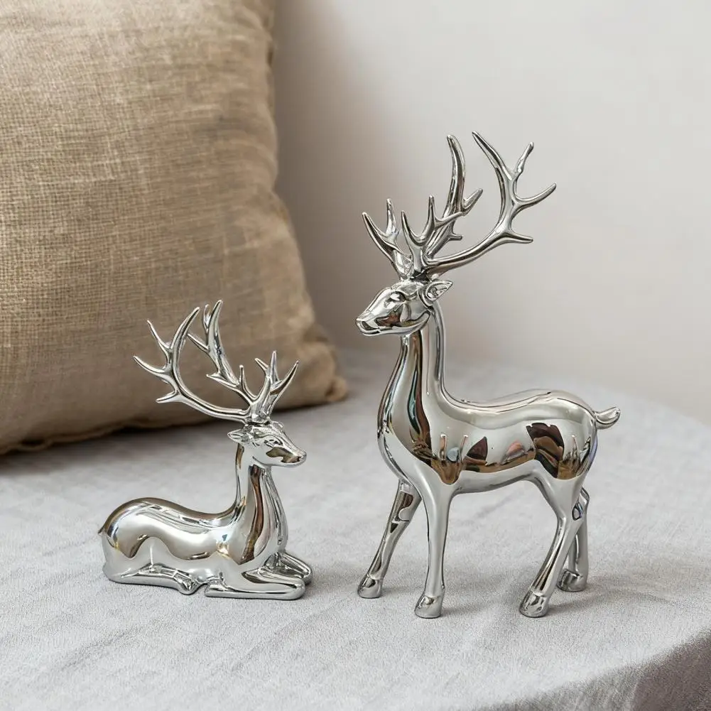 

Christmas Reindeer Statue Christmas Electroplating Golden Reindeer Statue Set Elk Figurine Pair for Home Office Decor Desktop