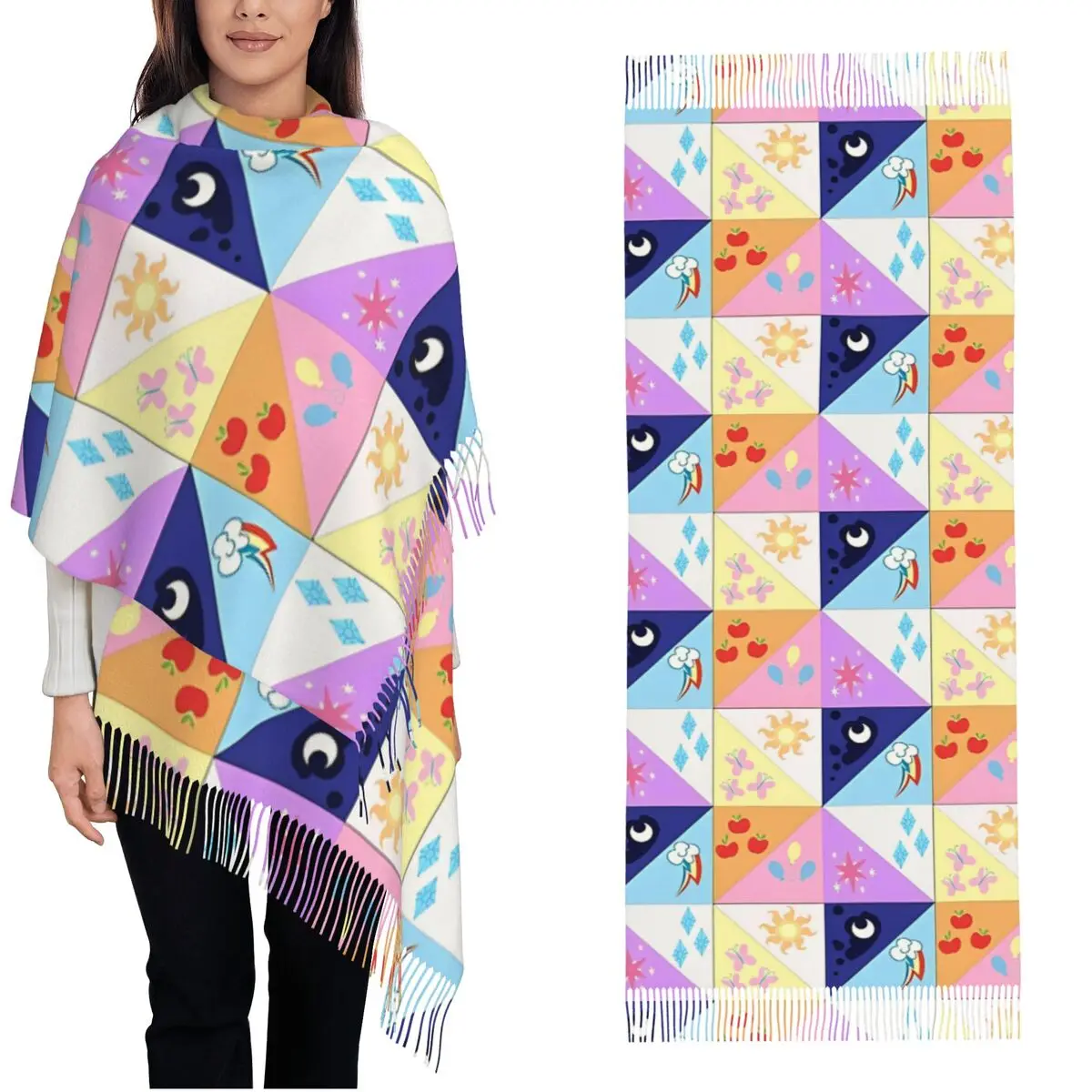 Women's Tassel Scarf My Little Pony Cutie Marks Large Soft Warm Shawl and Wrap Gifts Cashmere Scarf