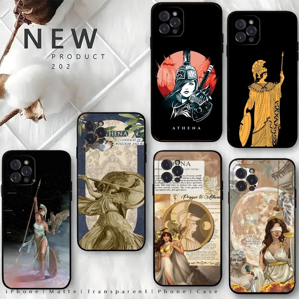 Abstract Greek Mythology Athena Phone Case For iPhone15,14,13,12 Mini 11 Pro XR,X,XS,MAX 6S,7,8 Plus Silicone Cover Soft Black