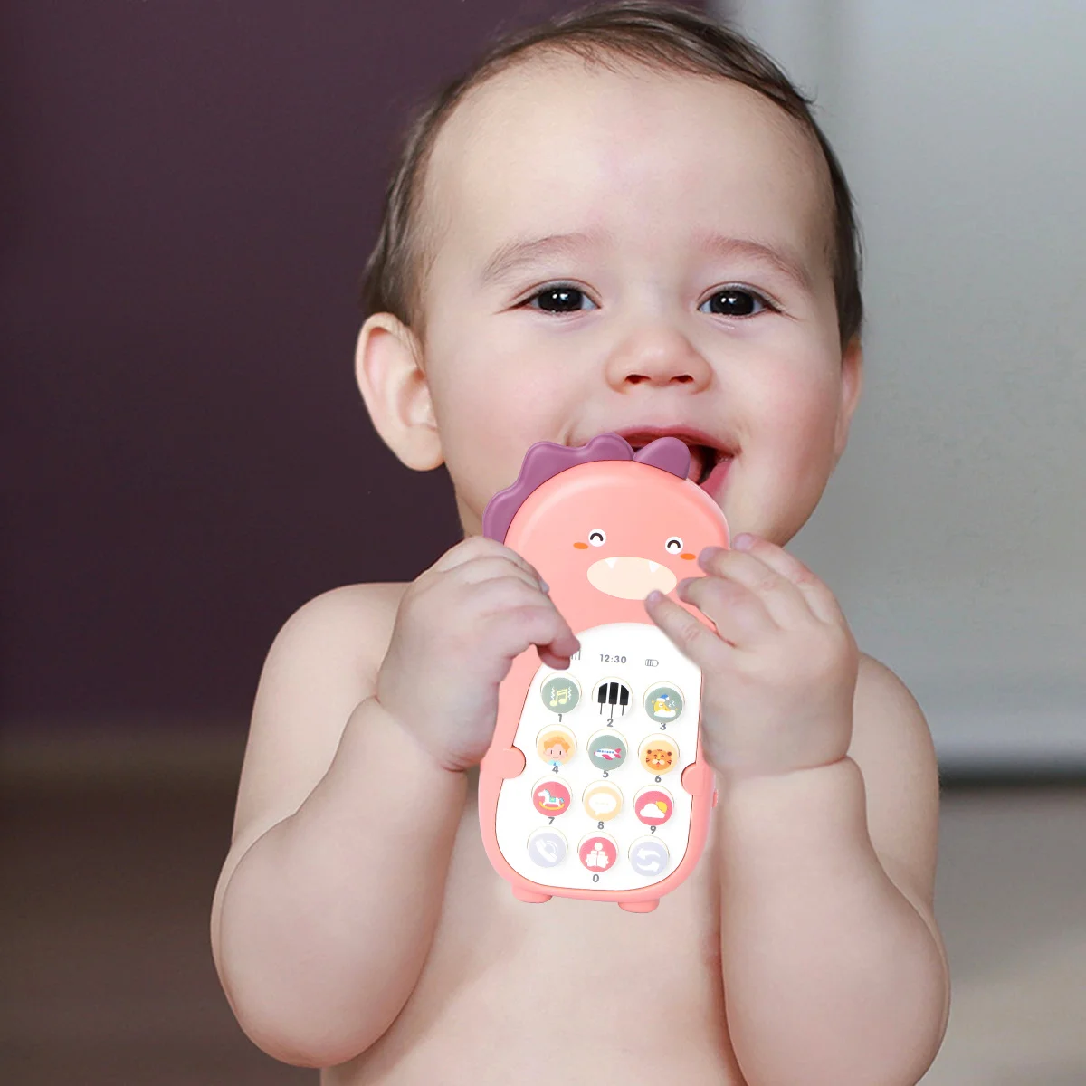 1 pièces Simulation téléphone portable éducatif bilingue Vibration bébé téléphone rose dinosaure petite enfance apprentissage cadeau pour les enfants