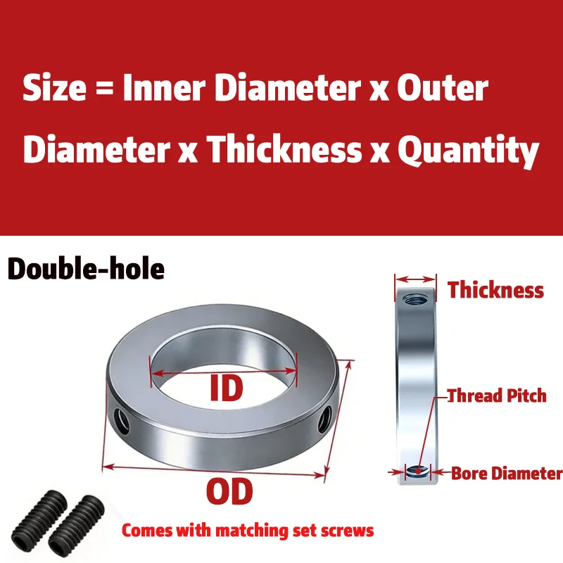 Φ32‑100 Double‑Hole Setscrew‑Locked Retaining Ring Hardened Galvanized Carbon Steel Shaft Collar For Machinery Shaft Parts