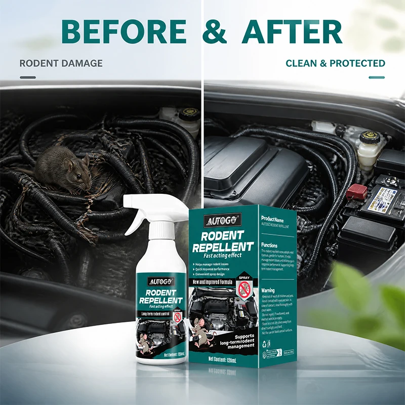 AUTOGO Rodent Repellent Spray 120ml Car Engine Rodent Deterrent Fast Acting Long-Term Rodent Control Protects Wires Engine Parts