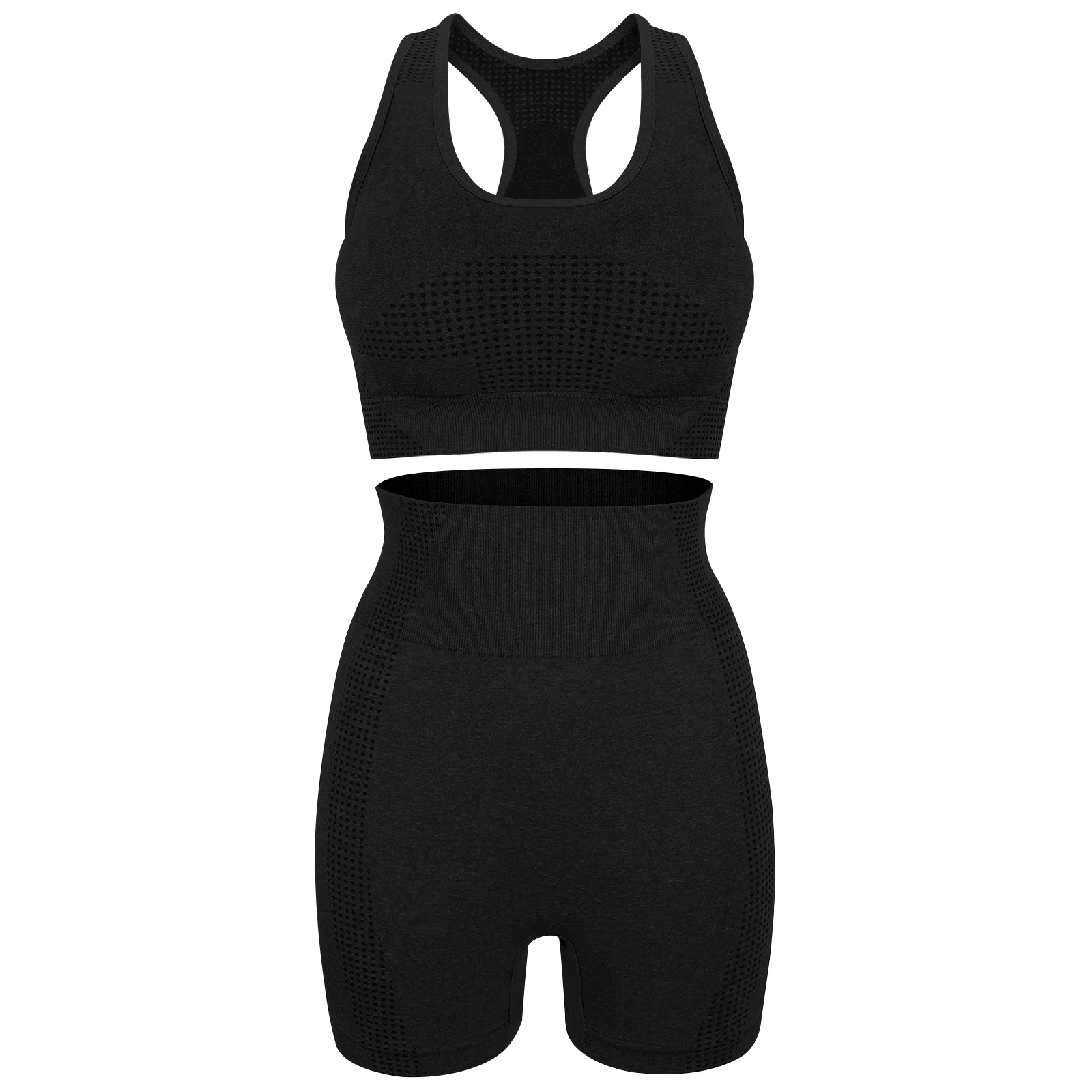 Women Yoga Fitness Tank Top Shorts Set Black Lightweight Breathable Gym Running Clothes Workout Sets For Women