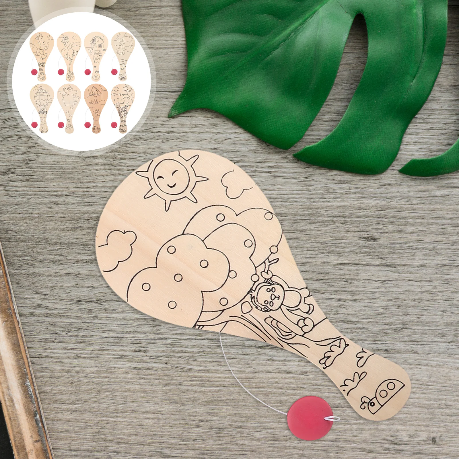 어린이를 위한 8개입 나무 패들 공예 미완성 DIY 페인팅 탁구 블랭크 패들 볼 보드 창의적 활동