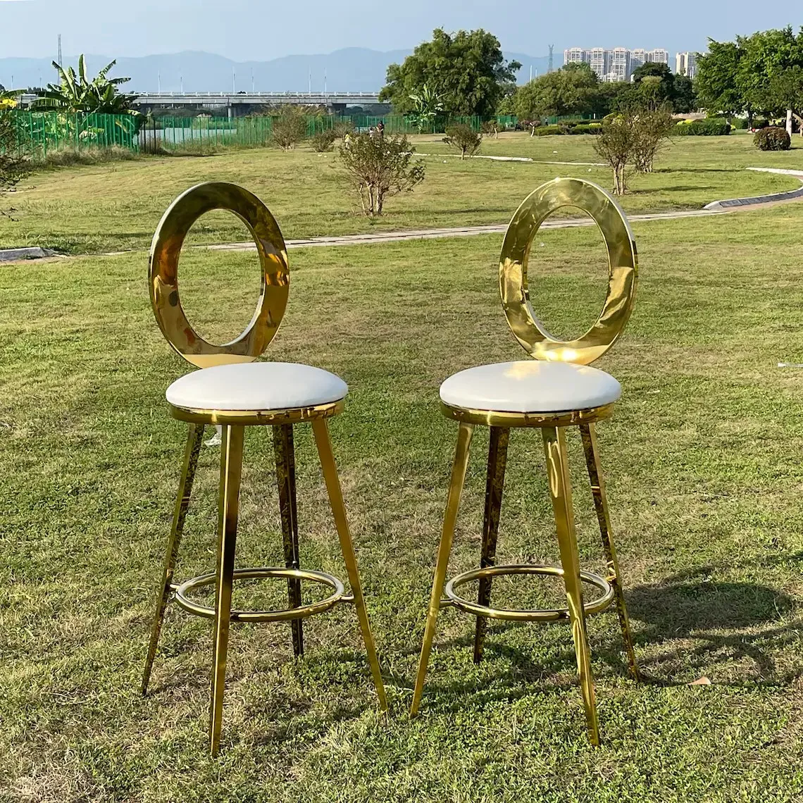 Simple Light Luxury Stainless Steel Bar Chair Wedding Furniture Events High Stool Wedding Chair Stainless Steel Gold High Bar