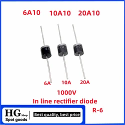 20 pz/lotto diodo raddrizzatore 6 a10 10 a10 20 a10 corrente 6A/10A /20A tensione 1000V in linea pin grosso R-6 raddrizzatore