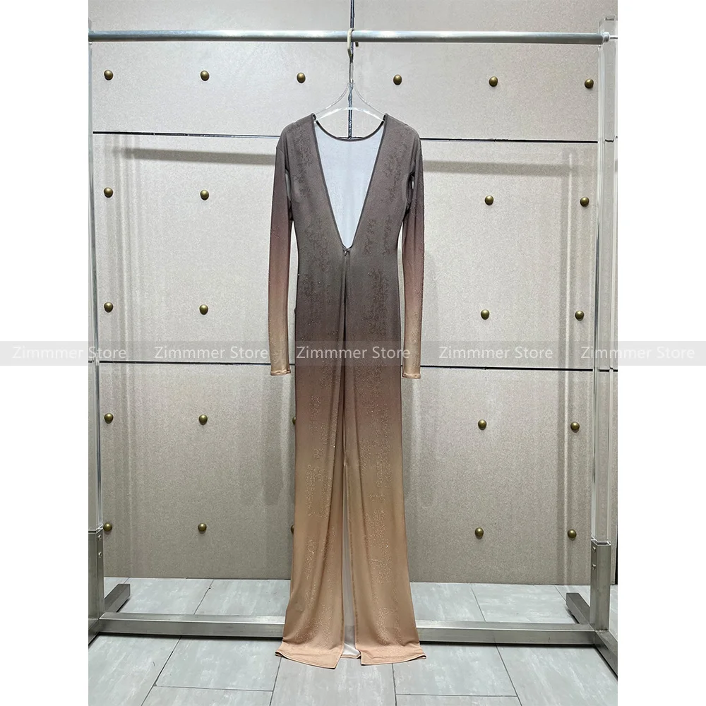 European and American temperament sexy hot diamond backless slim hip long sleeve dress 2024 early autumn new niche