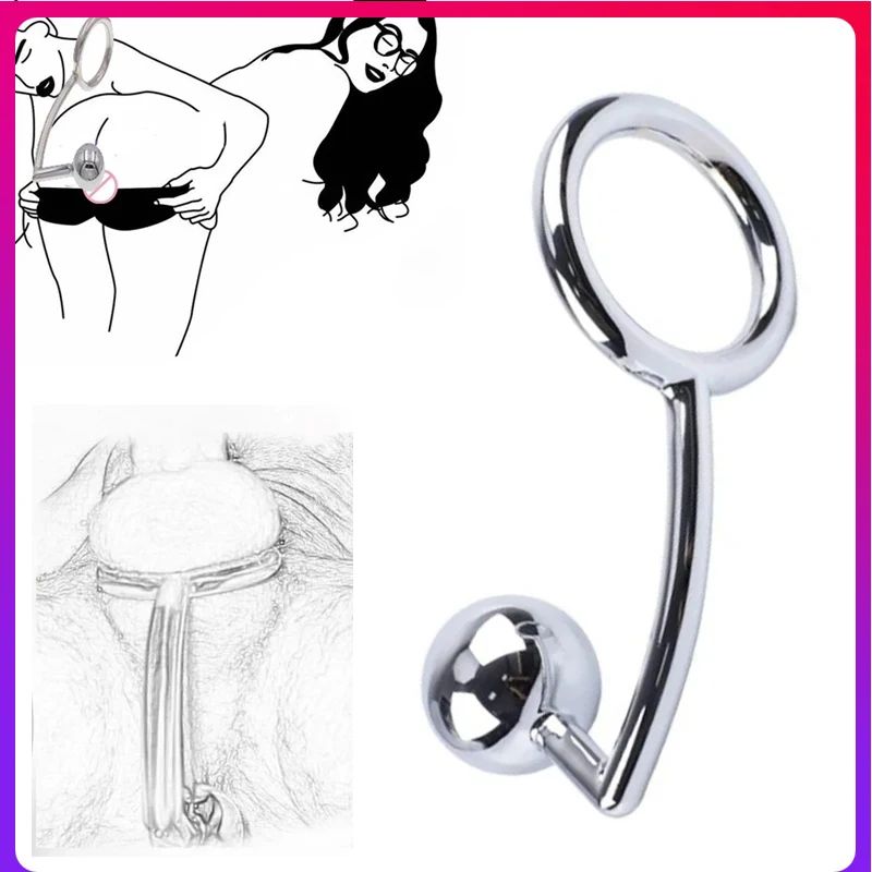 Metal Penis Hook Ring Anal Plugs Penis Bondage Single Ball Plug Anal Hook Anus Dilator BDSM Bondage Chastity Lock Gay Sex Toys