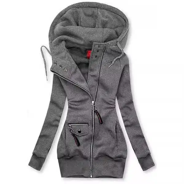 

Slimming Splicing Dstring Hooded Jaet Polyester Fiber Regular Sve Women's Faion Autumn Season Pure Color Sweatirt
