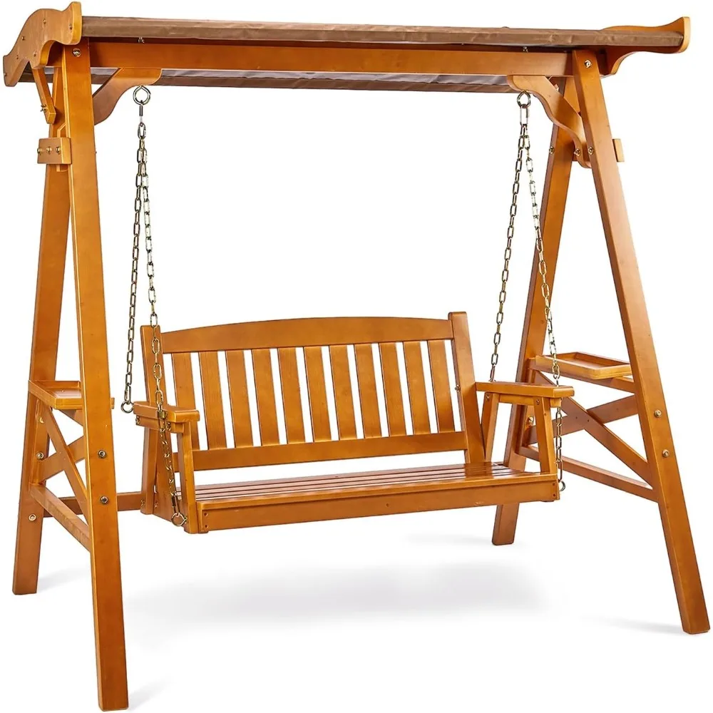 

Canopy Patio Swing with Stand - Waterproof Outdoor Swing Set with Cup Holder for Garden/Yard