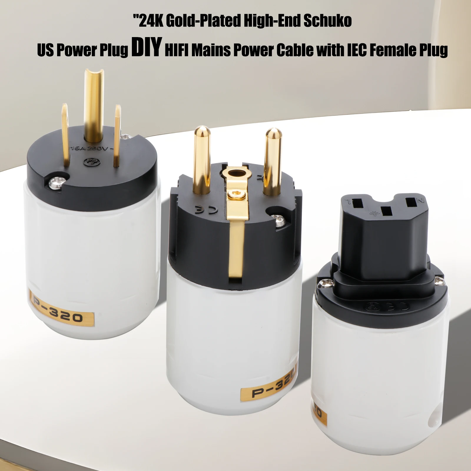 Paar P-320E vergoldet eu schuko us power stecker C-320 iec stecker 125v iec c15 stecker diy stromkabel – Detail 1