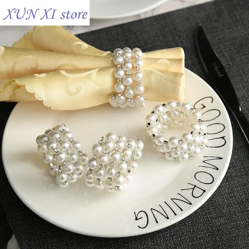 New Pearls Napkin Rings,Wedding Serviettenring U-Shaped Highlighted Napkin Holders Dining Room Family Dinner Table Decor