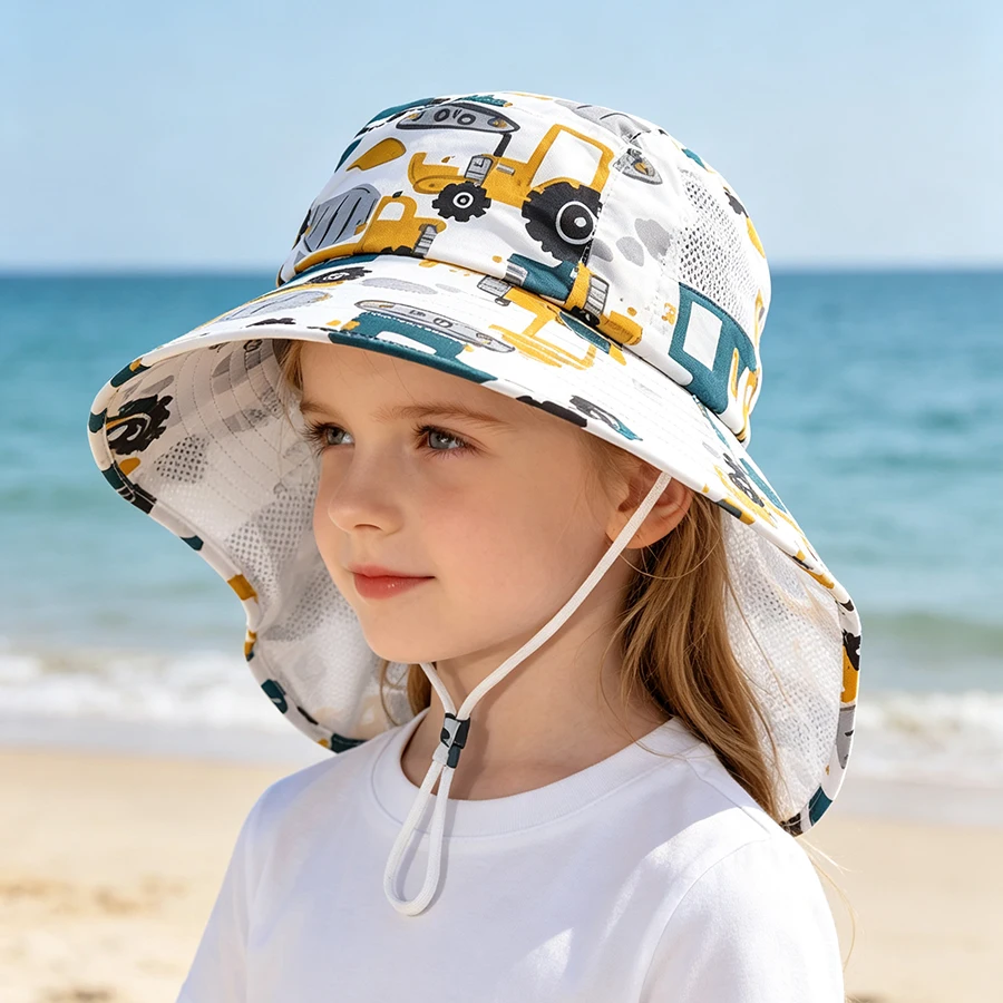 1-piece Cartoon Pattern Scarf Hat for Boys and Girls, Summer Sun Protection Fisherman Hat