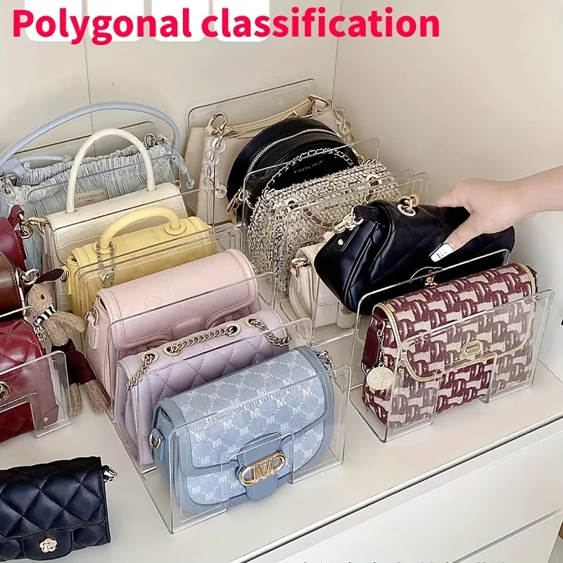 4 Pcs Purse Organizer for Closet, Acrylic Clear Purse Storage Organizers, 4 Sections Purse Organizers Dividers in Bedroom Office