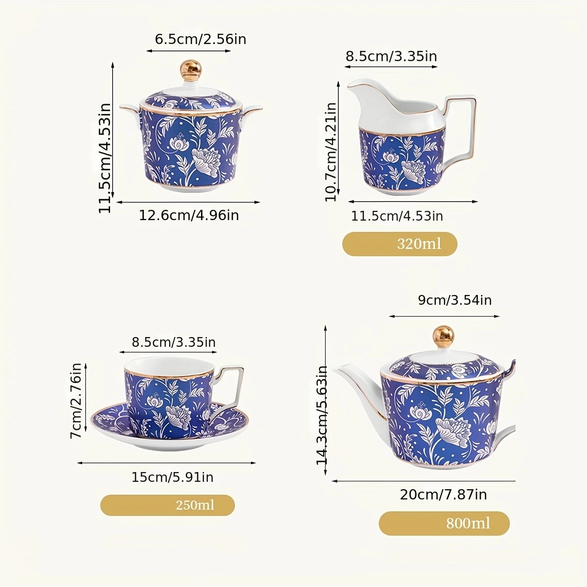 طقم شاي للبالغين يتسع لـ 4/6 أشخاص - طقم فناجين شاي زرقاء، طقم شاي لحفلات الشاي للسيدات، صيني عظمي رائع، طقم شاي بعد الظهر من البورسلين الإنجليزي العتيق، هدية فاخرة